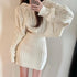 Retro Style Hooded Twist Knitted Sweater With Skirts Sets